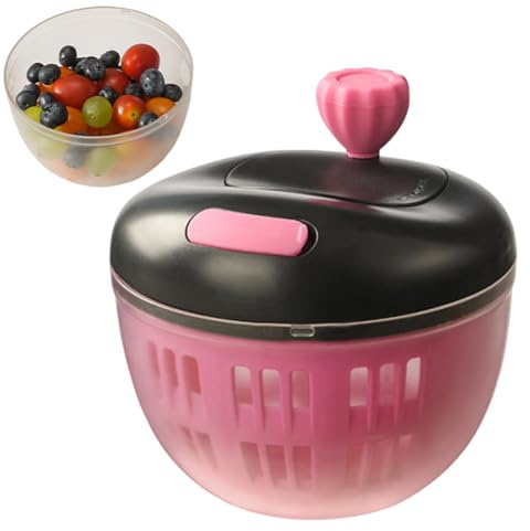 Fruit Dryer Spinner, Vegetable Dryer Spinners, Strainer Shredder Bowl, 800ml Food Washing Container, Multi-Use Colander for Kitchen, Travel, Cooking Prep, Home Use, Picnic, Black and Pink