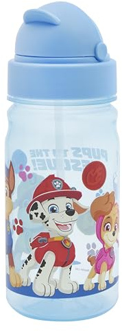Paw Patrol Kids Water Bottle with Straw, 400ml BPA-Free School Drinks Bottle with Dome Lid, Flip-Up Straw & Leak-Resistant Design, Lightweight Toddler Water Bottle for Nursery, School & Days Out
