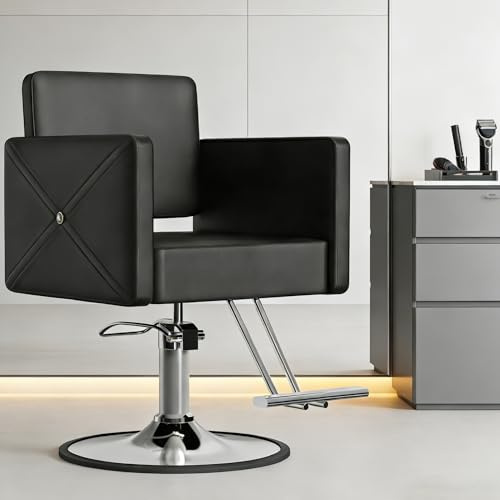 Anunweldo Friseurstuhl 360-Grad-Drehung,Hydraulischer Barberstuhl,Frisörstuhl für Schönheitssalon Friseursalon (Obsidian-Schwarz)