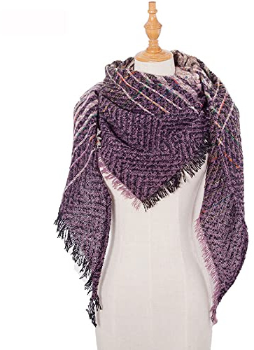 Aniyan Dreiecksschal Damen Winter 200x130cm – Weicher Kuschelschal mit Fransen, Warmes Dreieckstuch in Mehreren Farben, Modischer Strickschal für Herbst & Winter (Lila)