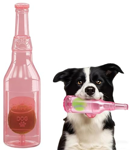 Bertifive Dog Chew Toys, Squeaky Dog Toys, TPR Rubber Bottle Toys for Dogs with Tennis Ball, Outdoor Interactive Dog Toys Dogs Dental Care Teeth Cleaning Toy for Medium and Small Dog, Pink