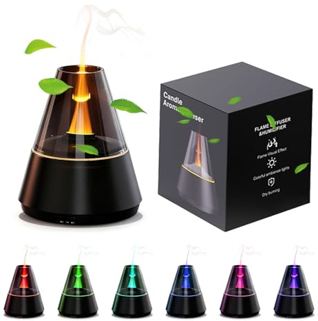 Aromdiffusor 120 ml med brand- och LED-effekt med 7 färger, timer luftfuktare för eteriska oljor, romantisk present till alla hjärtans dag.