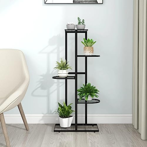 Frdhee Blumenbank Wohnzimmer Pflanzen Ständer,Blumenständer 5-Etagen 43x22x98 cm Schwarz Metall,Pflanzen Ständer für Wohnzimmer,Balkon und Ecke