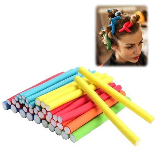 GZRXIOUS 40 Piezas Bigudies para Rizar el Pelo, Flexibles Rulos para el Pelo Varillas Twist,Rizador de Pelo sin Calor para Cabello Largo, Corto, Rizador Pelo para Dormir Durante(Color aleatorio)