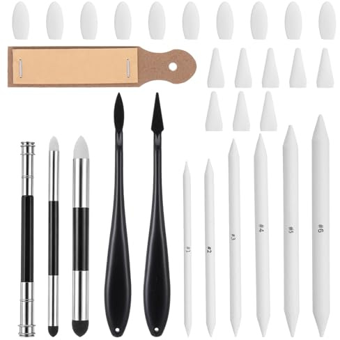 JJUNW 32 Stück Papierwischer Set, 8 Verschieden Papierwischer Bleistift um Zeichnen Blending Stümpfe Radiergummi Stift Skizze Zeichenwerkzeuge für Kunst Zeichnen Künstler