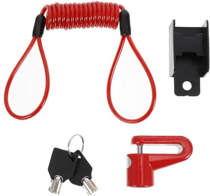 Beatifufu Candado de Freno de Disco Rojo Alarma y Cable Recordatorio para Motocicleta, Bloqueo Antirrobo Adecuado para Scooters y Bicicletas Urbanas