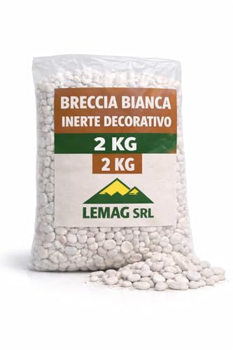 Breccia Bianca 2 Kg Inerte Decorativo – Per Giardino, Aiuole, Vasi e Fioriere – Pietrisco Bianco per Decoro e Drenaggio, Uso Edilizia e Finiture – LEMAG SRL