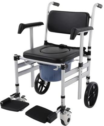 Duschstuhl, faltbar, mit Rollen, erhöhter Toilettensitz mit Rückenlehne und Armlehnen, Toilettenstuhl für ältere Menschen mit Behinderungen, Hocker, Dusche, höhenverstellbar