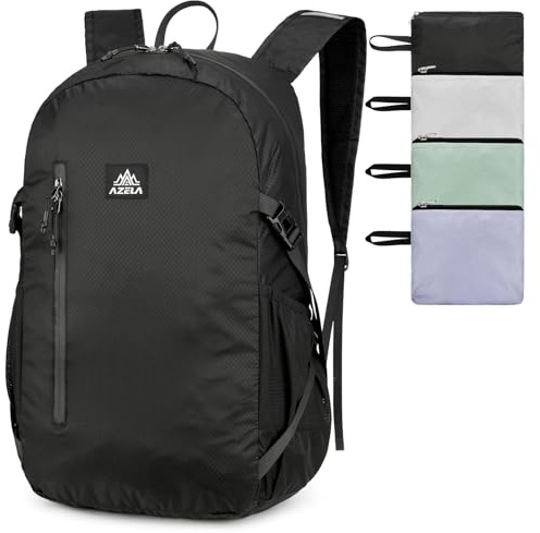 Outplea Nylon Folding Hiking Backpack for Women Men, 20L Lightweight Waterproof Packable Daypack with Reflective Strips for Traveling Daily Outdoor Sports, Black