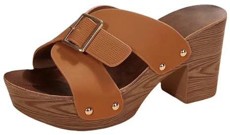 Generico Sabot Moda con Tacco Mules Aperte Eleganti con Plateau Zoccoli Donna In Legno con Zeppa Borchiata Alla Ciabatte Elegante Comoda Clogs Schuhe Casual In Pelle Ciabatta Spiaggia Primavera