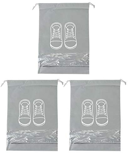 3 st Non Woven skoförvaringsväska Dragsko med PVC-fönster Reseskoorganisator Hemskoförvaring (Ingen skada i tyg skopåse stort tryck)