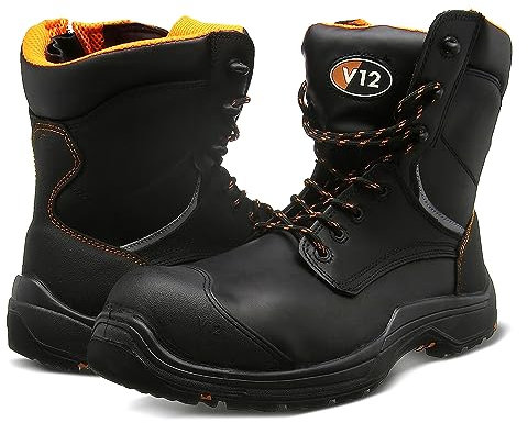 Avenger IGS S3 Safety Boots for Men – Lace & Zip Side Hi-Leg Work Boots – Non-Metallic, Lightweight, Slip Resistant, Waterproof and Breathable – Men’s Work and Utility Footwear, Black, Size UK 9