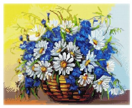 GMMH Diamond Vollbedeckung mit Holzrahmen Painting Set Bild 40 x 50 Diamant Malerei Stickerei Handarbeit Basteln Mosaik Steine Blumen Korb Haus am Bach (GJ1010)