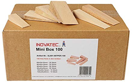 INOVATEC Holzkeile Buche – 100 Stück Mix | Hartholz Keile zum Ausrichten | Aus robustem Buchenholz | 6 verschiedene Größen | Extrem tragfähig & stabil | Universell einsetzbar | Auch als Türstopper