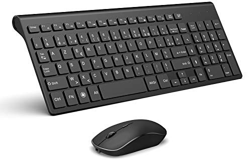 Clavier Souris sans Fil,JOYACCESS Souris et Clavier Rechargeable,Portable Silencieux 2400 DPI Souris,Modèle Compact Ergonomique Taille Normale Créé pour PC/Laptop/Ordinateur (Disposition AZERTY)-Noir