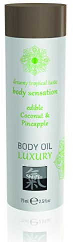 HOT SHIATSU Body Oil Luxury Coconut & Pineapple. Essbares Massageöl mit anregendem, aphrodisierenden Geschmack. Mehr spass & erotik bei der Partnermassage, 75 ml