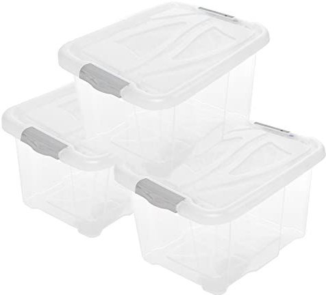 3er Set Aufbewahrungsbox mit Deckel Groß, 30 Liter Transparent Kisten Boxen Aufbewahrung, Plastikbox mit Deckel, Ideal für Kleidung, Spielzeug & Werkzeug, Model: Mira, Made in EU