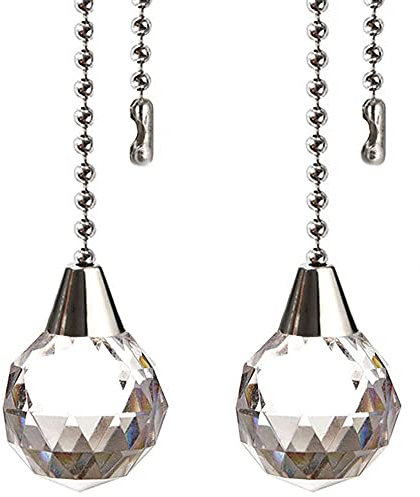 Akahttbn Ceiling Fan Pull Chain Decorative Extension 12 Inches Clear Prism Ball Fan Pulls Set for Ceiling Light Lamp Fan Chain Extender,2 Pcs (Nickel)