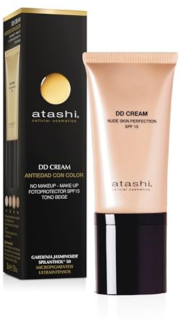 Atashi DD Cream Antiedad SPF 15, Crema Hidratante Antiarrugas con Color, 8 Beneficios en 1, Tratamiento Facial Efecto Buena Cara, Con Retinol, Formato Airless, Tono Beige, 50 ml