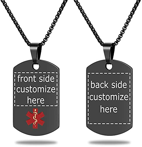 UNICGIFT Medical Alert Necklace Free Custom Engraving Personalized Gift Polished Stainless Steel ID Tag Pendant for Men Women