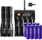 VISVIC Pocket Bright Torch, 4-Slot USB Battery Charger with 8 Rechargeable 18650 Batteries, 5 Modes, Zoomable 18650 Torch, Battery Charger Set Ideal As a Gift, fit for Cycling Hiking Camping