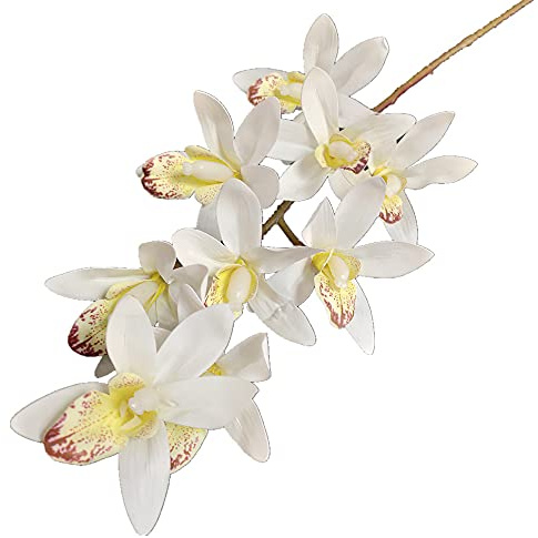 Gladiolus garden 5pcs Artificial Real Touch Cymbidium Orchid Flowers 9 Heads PU Southeast Asia Phalaenopsis Butterfly Orchid (white)