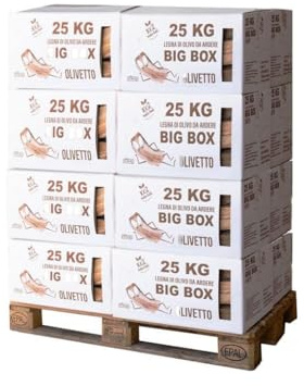 FE.MI.RO - BIG BOX 400 kg – Legna da Ardere di Ulivo per Camino, Stufa e Barbecue – 100% Ulivo, Ecologica, Pulita e Made in Italy – Scatole Impilabili per Stoccaggio Facile