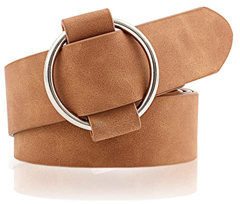 NiceYnn 3cm de Large Ceinture Femme en Faux Cuir sans Aiguille Marron