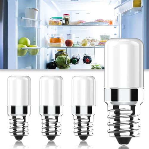 Cxyemt E14 Kühlschranklampe Kaltweiß 6000K, 2W Ersatz für 15W 20W Halogenlampen,E14 Klein LED Lampen, 170lm, 360° Abstrahlwinkel, LED Leuchtmittel für Kühlschrank,Kleine Vitrine,Nähmaschine, 4er Pack