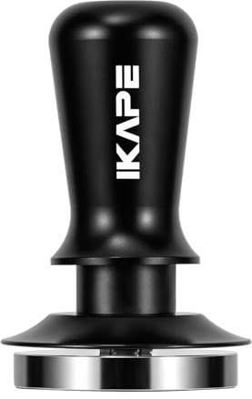 IKAPE 51 mm Espresso-Tamper, Premium-Barista-Kaffeestampfer mit kalibrierter Federbelastung, 100% flacher Edelstahlboden Tamper für Espressomaschine (schwarz)