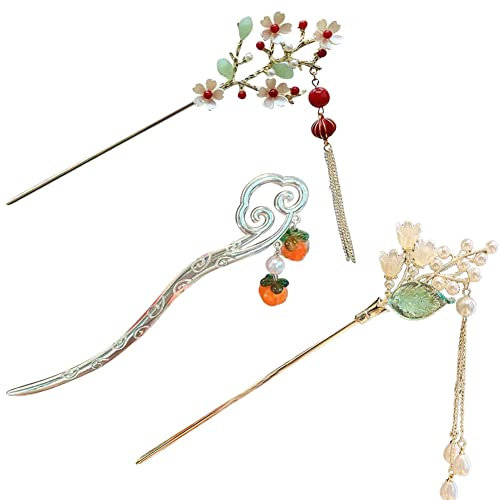 Bastoncini per capelli vintage in lega, 3 pezzi per capelli in stile cinese, accessori per donne e ragazze, con nappe di strass