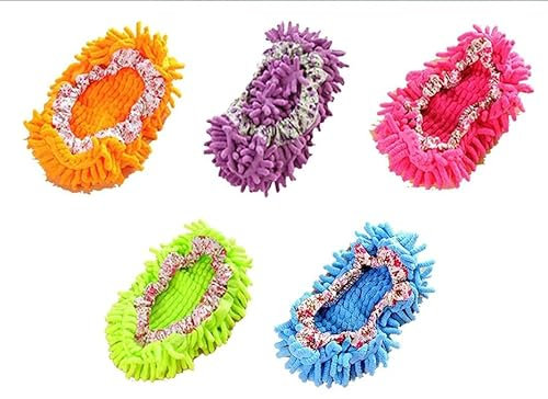 5 paires de chaussures de balai à franges, chaussures de balai à franges en microfibre, chaussures de nettoyage de sol, lavables et réutilisables, adaptées au nettoyage de la poussière du sol.