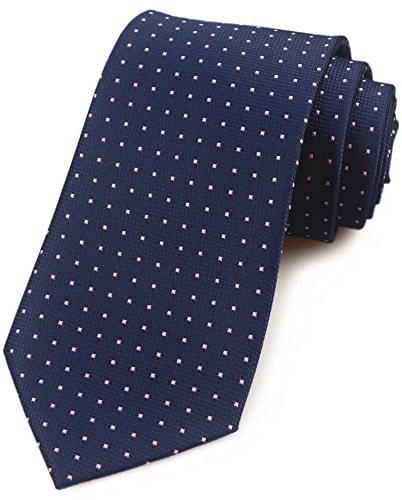 Vinesen Mens Navy Blue Jacquard Woven Silk Ties Pink Pin Dots Spot Evening Porm Wedding Party Necktie