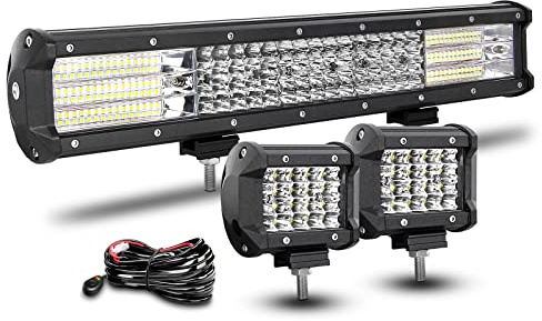 RIGIDON 45 cm Led Light Barre avec 12V Faisceau Kit, 2 x 10 cm Spot Led 4x4 | Étanche Longue Portée, 450W Barre Lumineuses, 60W Phare de Travail pour Offroad Véhicule Voiture Camion Tracteur SUV ATV UTV