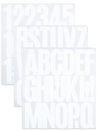 3 Inch Sticky Vinyl Letter Number Stickers, 6 Sheets Stick On Large Alphabet Sticker for Scrapbook, DIY & Craft - White
