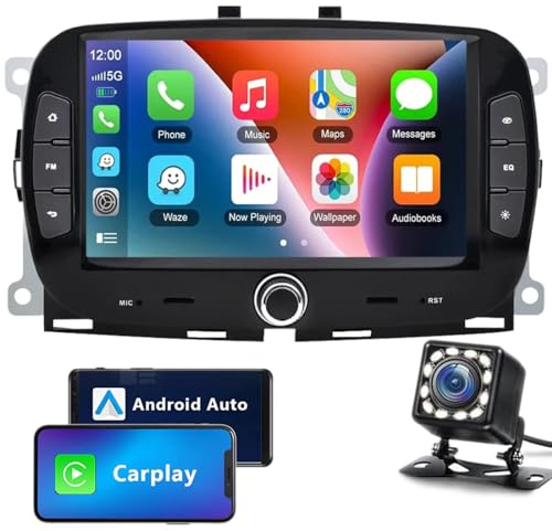Wireless Carplay Android Auto Car Stereo Compatible For Fiat 500 2016-2019 2Din Touch Screen 7'' 2+32G Android Car Radio Multimedia Player with Reverse Camera Mirror Link GPS WIFI BT RDS FM