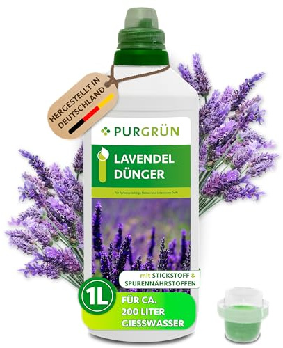 Purgrün® Lavendel-Dünger 1 Liter – Intensive Blütenbildung dank Spurennährstoffen – Stärkt die Widerstandskraft mit extra Kalium – Premium-Flüssigdünger für 200 Liter Gießwasser