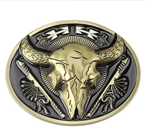 Stier-Gürtelschnalle für Männer, Longhorn Stier Gürtelschnalle, Goldener Stier-Totenkopf Oval Gürtelschnalle, Stierkopf Gürtelschnalle, Western-Cowboy-Gürtelschnalle, Punk Rock Gürtelschnalle