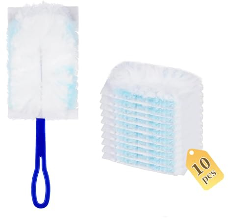 10 Stück Staubmagnet Nachfüllpack Set, Reinigungsstaub Staubtuch Nachfüllung, Mikrofaser Staubwischer Gegen Staub Staubtücher für Haushalt, Schule (10 Duster Refills with a Handle)