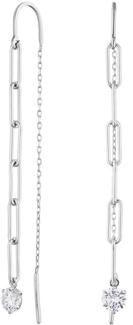 JC Jeweller Carat Damen Einfädel Ohrringe 925 Sterling Silber rhodiniert Lange Kette Ohrringe Zirkonia Ohrhänger mit Geschenkbox