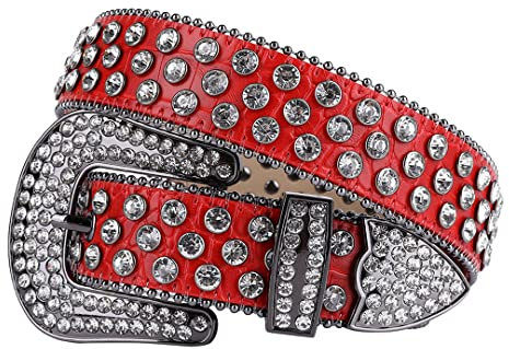 Wvapzxx Gürtel für Herren und Damen, Gothic, Strass, Cowboy, Cowgirl, glitzernd, Kristall, Vintage-Lederband, Western-Nietengürtel, Größe L: 32, 36-38W