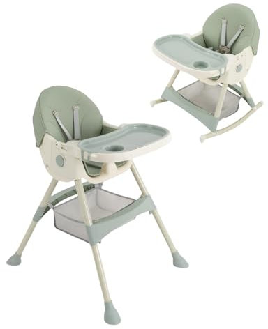 Hochstuhl 2 in 1, Verstellbarer faltbarer Babystuhl, Kinderhochstuhl, Babystuhl, Kombihochstuhl, Sicherheitsgurte, Fußstütze, Doppeltablett, ab 6 Monate bis 3 Jahre, Grün