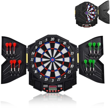 HOMASIS - Juego de dardos electrónico con 12 dardos de pantalla LED, objetivo electrónico plegable con 27 juegos y 216 variantes para 1-8 jugadores, blanco de dardos digital en bar, casa, oficina
