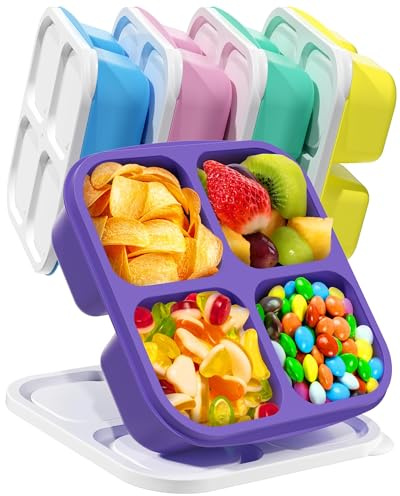 Snackbox mit Fächern 5 Stück, 4 Fächer Snackteller mit Deckel, Mikrowellensicherheit, für Gewürzlagerbehälter Süßigkeiten Veggie Desserts, Bento Snackbox für Schule, Arbeit & Reisen (weiß deckel)