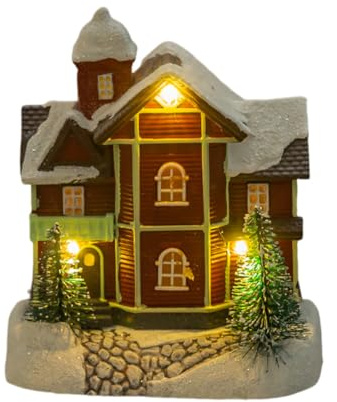 JAWSEU Julby med belysning, 3D harts julby mini julby glödande hus ornament bordsbelysning hus harts hantverk dekoration vinterby julplats