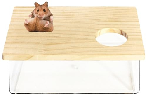 Copfeu Hamster Sand Bath Box Container, Mini Pet Sandbox Lid Design Take Bath Wooden Sandbox Dust Bath, Transparent Bathroom & Digging Box Acrylic Hamster Litter Box Small Animal Accessories (A)