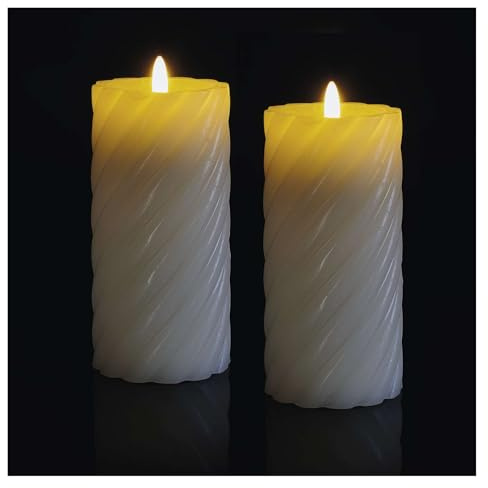 EMOS robuste LED Wachskerzen mit Flammeneffekt, 2 Stück, Timer-Funktion, für Innenbereich, Warmweißes Licht, batteriebetrieben (je 2x AAA nicht enthalten), Bienen-wachs, Weiß
