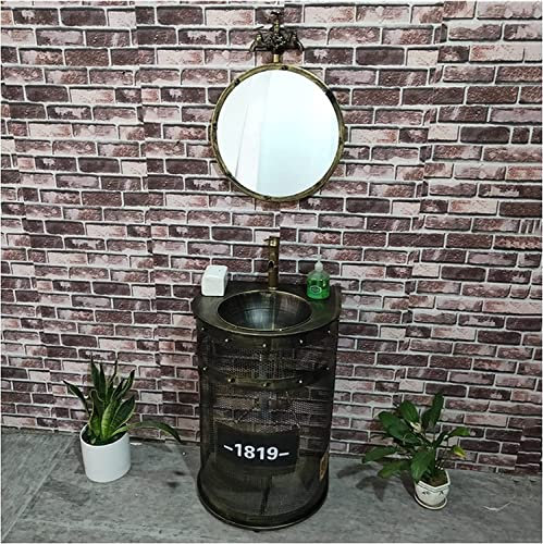 Mobile lavabo da bagno indipendente con piedistallo Art Hotel Home Mobile lavabo con lavabo Mobile lavabo da bagno in stile industriale Mobile lavabo da pavimento sotto i(Bronze-With mirror)