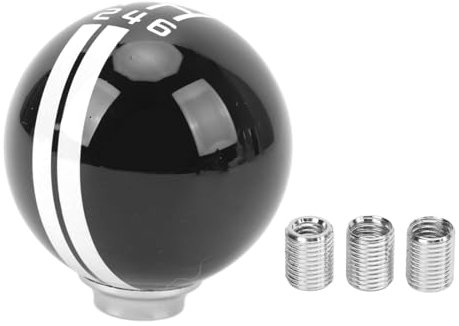 AMAKO 6 Speed Car Racing Gear Shift Knob, Shelby GT500 Style Round Ball Shift Knob with 3 Adapters for Ford Mustang 1967 to 2018 Manual Vehicle (Black and White)