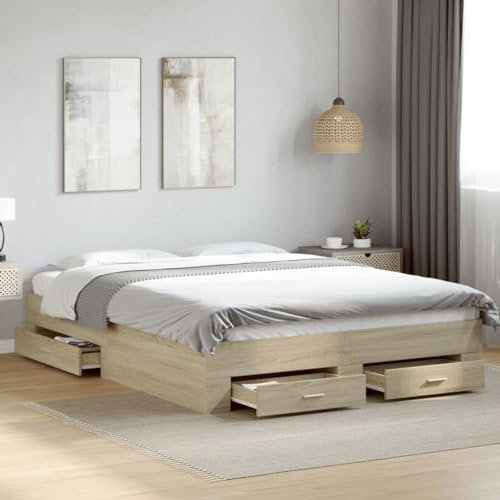 NQJIBUE Home Garden Bettgestell mit Schubladen ohne Matratze Sonoma Eiche 160x200 cm